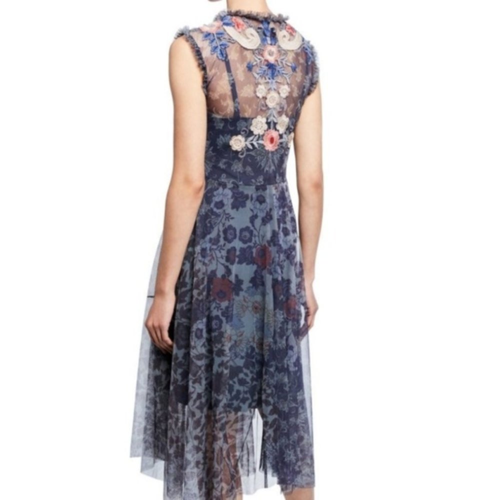 Johnny Was Biya Slip Ruffle Embroidered Mesh Dress - Picture 2 of 8